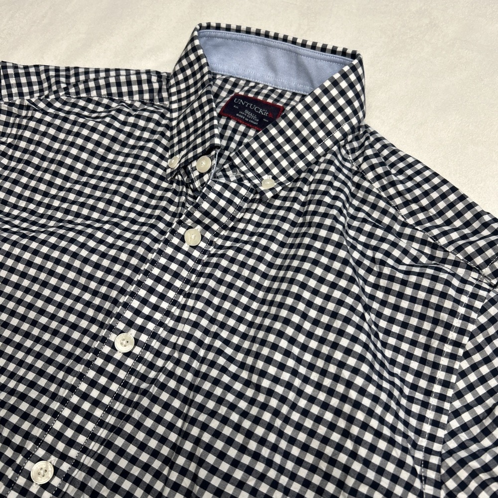 UNTUCKit Shirt Mens Small Navy Gingham Button Down Wrinkle Free Cotton Casual